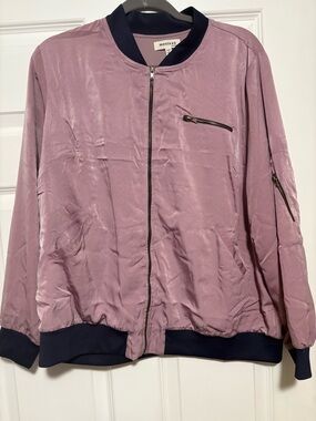 Monteau Satin Bomber Jacket - Rose Pink with Navy Trim